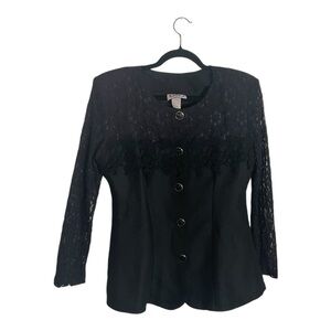 KELLY FASHION Women’s Size Medium Lace Vintage  Black Button Victorian Blouse